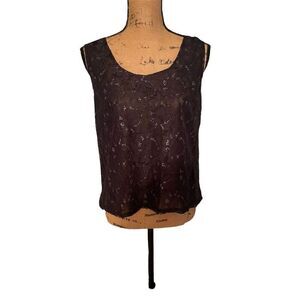 *3/$15 Harve Benard Women's Black Sheer Lace Sleeveless Blouse Size 14